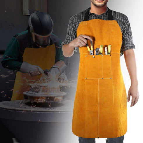 23x35 inches Leather Welding Apron, Flame & Spark Resistant Bib, Safety Smock, Protective Clothing Gear