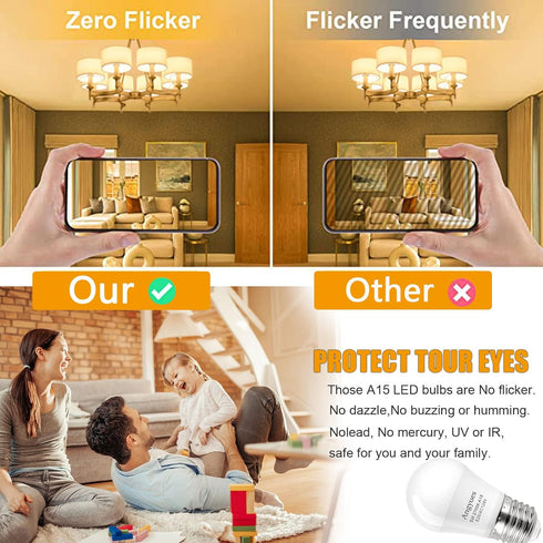 LED Bulb 120V, 40W Equivalent, A15 Warm White 2700K Energy Saving Bulb, E26 Medium Screw Base, 4 Pack