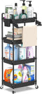 SPACEKEEPER Rolling Storage Cart, 4-Tier Mobile Bathroom Organizer with Towel Rack, Lockable Wheel, Hooks & Cup