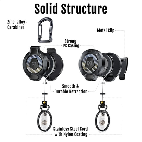 Upgraded Heavy Duty Retractable Keychain, MNGARISTA 2 Pack with Belt Clip & Carabiner, 31.5" Stainless Steel Cable