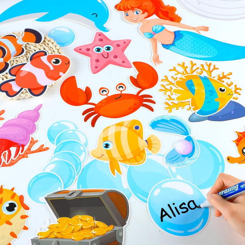 gisgfim Under The Sea Bulletin Board Decoration Set with Sea Animals Cutouts and Borders for Ocean Theme Classroom Decor