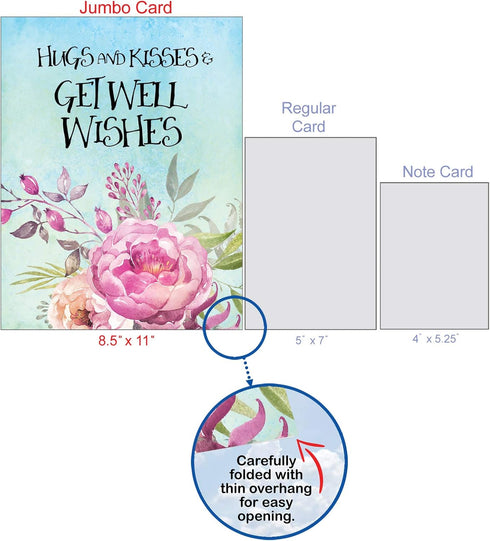 NobleWorks Jumbo Get Well Greeting Card (8.5 x 11 Inch) - Beautiful Feel Better Soon Group Notecard - Get Well Florals