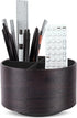 Hennaja Round Leather Art Supply Organizer, 360 Degree Spinning Multi-Functional Pencil Holder with 4 Compartments