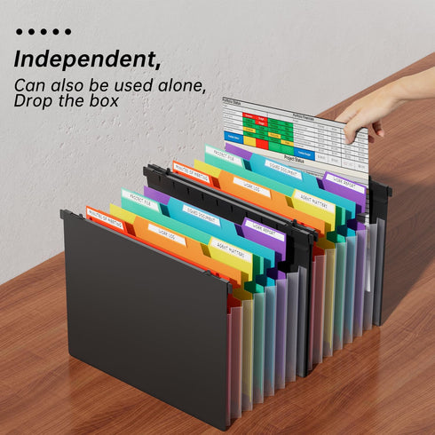 Fireproof File Box with Accordion Pockets, Hanging File Organizer for Letter Size (Folders + Box - 13.8" x 12.2" x 9.8")