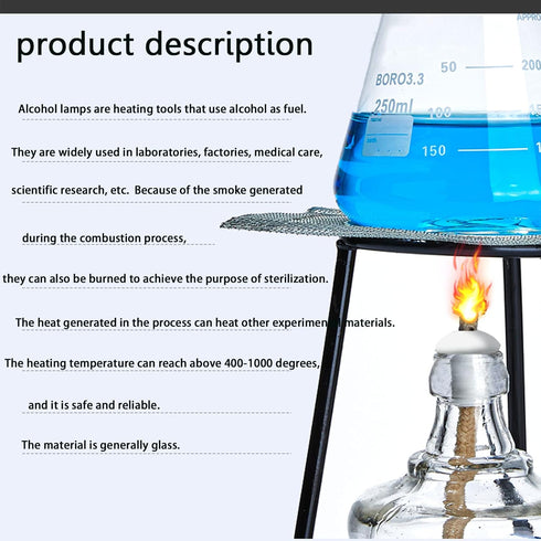 Dental Alcohol Lamp, Glass Alcohol Burner Lamp for Lab or School Chemistry, Heating Equipment with 5 Replacement Wicks