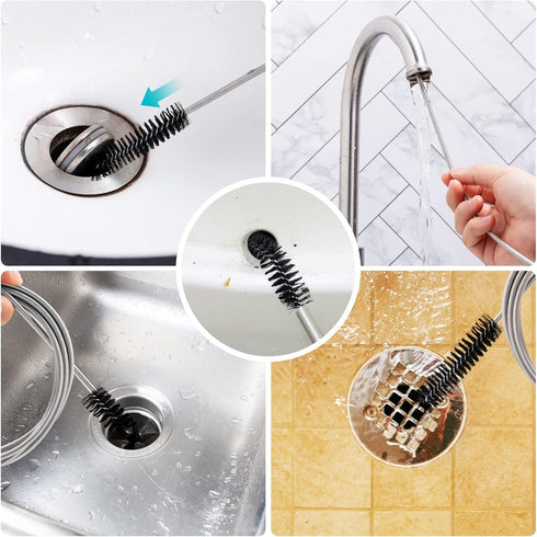 Extra-Thick Drain Brush with Stronger Spring, 67-Inch Flexible Pipe Cleaning Tool for Curved Pipes