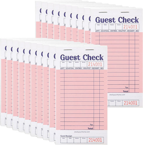 Stock Your Home Pink Guest Check Books for Servers (20 Pack) Server