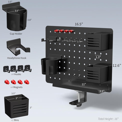 VIVO Steel Clamp-on Rotating Pegboard, 17 x 13 inch Magnetic Organizer, Above or Below Desk Accessory Holder (Black)