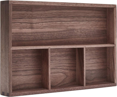 pandapark Black Walnut Wood Organizer Tray, Desk & Drawer Storage Box for Office Supplies