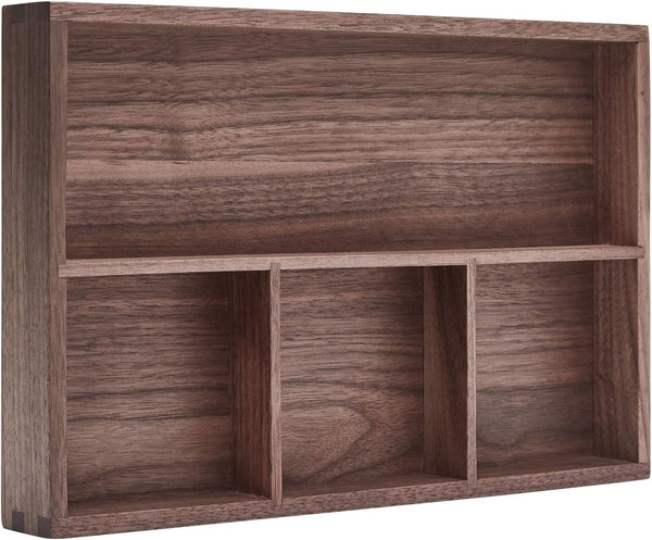 pandapark Black Walnut Wood Organizer Tray, Desk & Drawer Storage Box for Office Supplies