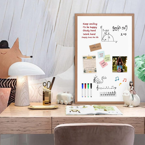 Magnetic Whiteboard for Wall, 24" x 18", Dry Erase Board with Natural Wood Frame for Home, Office, School