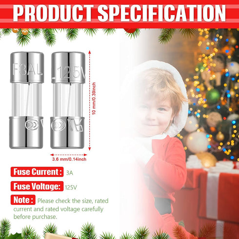 20 0.14 0.39 Inch 3A 125 (3A) Pieces x Christmas Lights Fuse Replacement Christmas Tree Light Fuses Volt Fast Blow