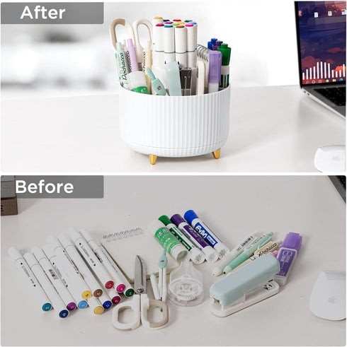 Desk Organizers and Accessories 7-Piece Set with 360-Degree Rotating Pen Holder, Acrylic Stapler, Tape Holder, Scissor,