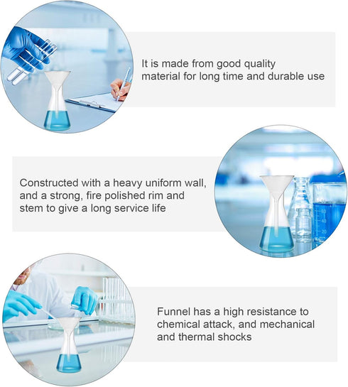 Hemobllo Chemistry Powder Funnel Glass Funnel Set, Short Stem Labware for 45mm, 50mm, 75mm, 100mm (4pcs)