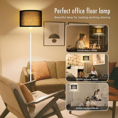 58" Bulb) Floor Lamp White, Standing Lamp, Tall Floor Lamp with Black Lampshade, Foot Pedal Switch, Modern Bright Floor