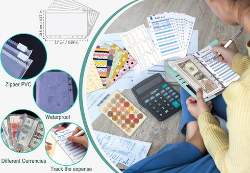 Budget Binder with Zipper Envelopes, Ginmlyda Cash Envelopes for Budgeting, Money Saving Binder with Budget Sheets,