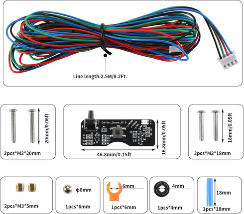 3D 1.75mm 2.5M 2.4 Bczamd Filament Runout Detect Sensor Kit for Printer Sherrpa Extruder Printing Material Break Module