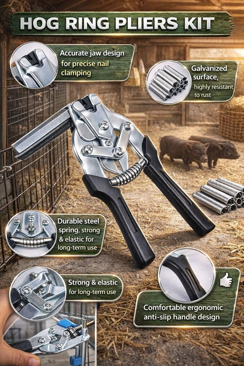 Seusoon 600 Hog Ring Pliers Kit with Galvanized Hog Rings Heavy Duty Cage Clamp Tool for Chicken Coops, Fencing
