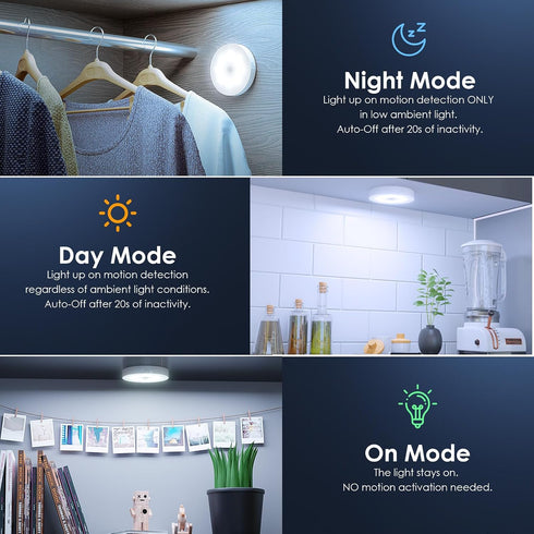 Dimmable Closet 4-Pack Motion Sensor Puck Light with Remote, Wireless Under Cabinet Lights, Rechargeable Magnetic