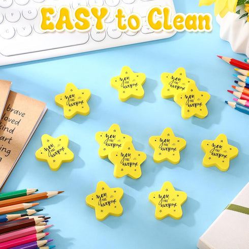 Spakon 100 Pcs Inspirational Star Erasers Bulk for Kids, Mini Fun Motivational Rubber Erasers for Classroom