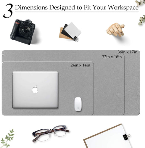 TOWWI PU Leather Desk Pad, Large 32” x 16” Waterproof Writing Mat, Multi-Color Non-Slip Mouse Pad with Suede Base (Gray)