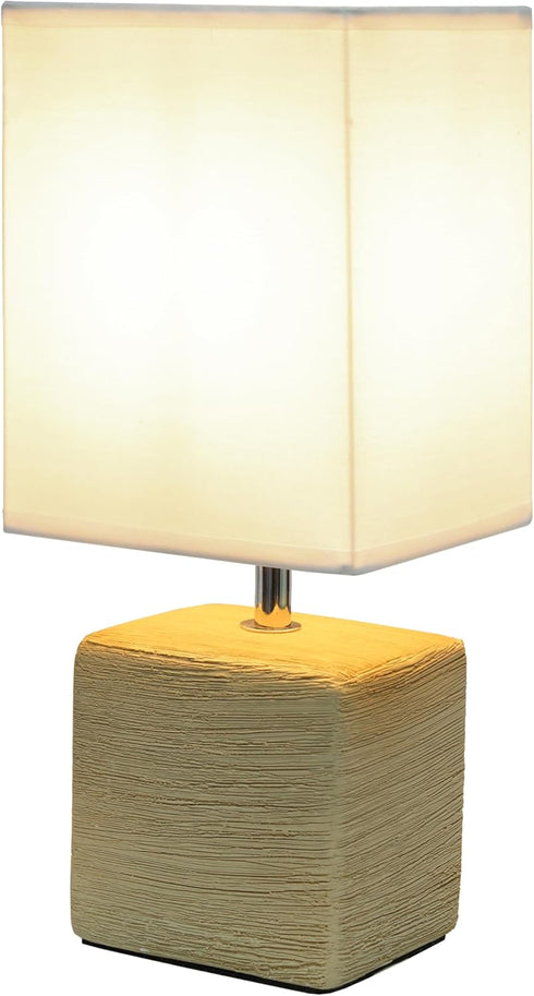 LT1218-BGE 11.81" Simple Designs Mini Cube Faux Stone Ceramic Table Lamp, for Living Room, Bedroom, Office, Beige