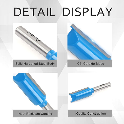 1/4 3PCS Set 1/4", 3/8", 1/2" Straight Dado Cut Router Bit Shank, Double Flute Plywood Straight Cut Router Bit