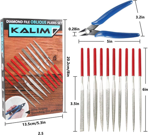 Diamond Needle File Set, 10PCS with Wire Cutter and Carrying Case for Woodworking & Metalworking