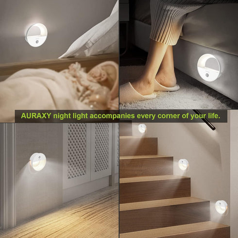 Bathroom(6 Pack) AURAXY Rechargeable Motion Sensor Night Light, Battery Night Lights LED Cool White Magnetic Stick-on