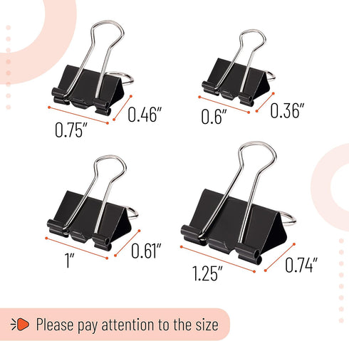 Mr. Pen- Binder Clips, 100 pc, Assorted Sizes Black, Paper Clamps for Office, Black Binder Clips