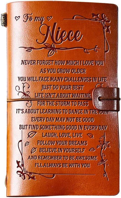 PRSTENLY To My Niece Leather Journal, 140 Page Refillable Travel Diary, Birthday Gift from Aunt Uncle