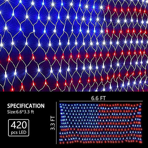 420 4th, American Flag Lights, Super Bright Lighted American Flag Net Light Waterproof US Flags String Light