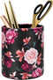 Pen Pencil Holder, WAVEYU Floral Flower Pattern Pen Cup Container, PU Leather Desk Organizer for Office Home Decoration