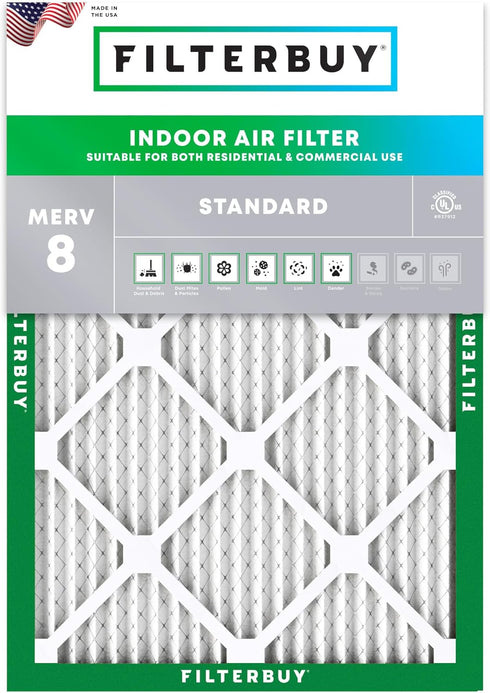 Filterbuy 16x20x1 Air Filter MERV 8 Dust Defense - Pleated HVAC AC Furnace Replacement (Actual Size: 15.50 x 19.50 x