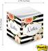 Black and White Floral Sticky Note Cube - 2.75" Memo Block Printed on 4 Sides, Modern Floral Stripe Design, Made in the