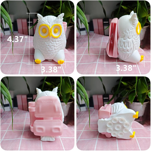 Owl Sticky Note Dispenser – Cute Rotating Animal Pop-up Note Holder with Pen Holder for Desk Home Office, 3x3 in