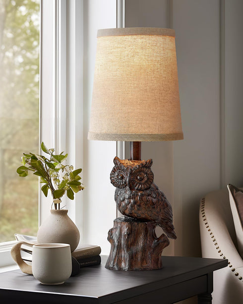 14.25" G-SAFAVA Small Table Lamp for Living Room Farmhouse Bedside Resin Single Lamp with Brown Owl Lamp Shape