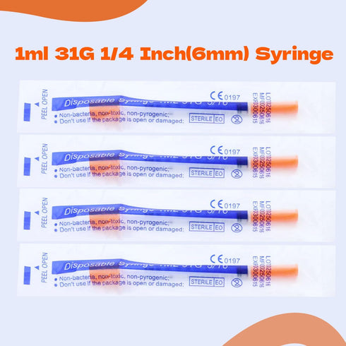 GVTCO 1ml U-100-31Ga 1/4-Inch 6mm, 100Pack Syringe Lab Liquid Supplies Individually Sealed