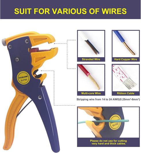VCELINK Automatic Wire Stripper and Cutter, Professional 2 in 1 Adjustable Electrical Cable Wire Stripping Tool&Eagle Nose Pliers (7-Inch) by VCELINK