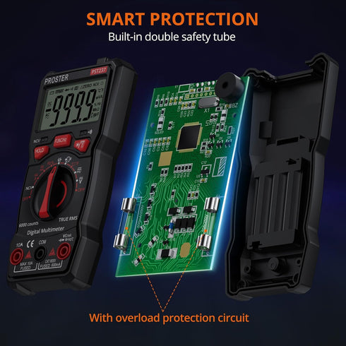 Proster Digital Multimeter, 6000 Counts TRMS Auto Range, NCV Detector, Voltage Current Meter, Temperature Tester