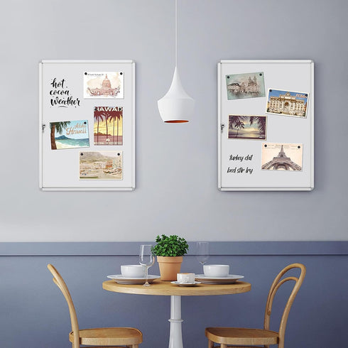 Swansea Enclosed Bulletin Board, Dry Erase Noticeboard, Lockable Display Boards, White with Aluminium Frame, 20x16inch
