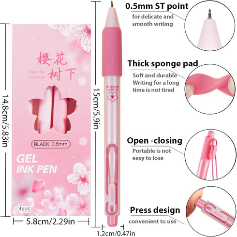 Retractable Ballpoint pens, Fine Point(0.5mm), Black Ink, 4-Count Pack, Cute Sekura pens for School Office Supplies (Pink(4-count)) by AbcrAbcr