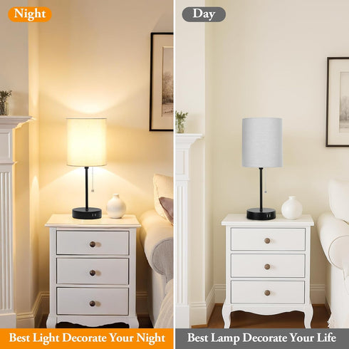 17.3 Set 2 2 Table Lamps of with USB & AC Outlet, Bedside Nightstand Lamps for Bedroom Living Room Kids Room, Desk Lamp