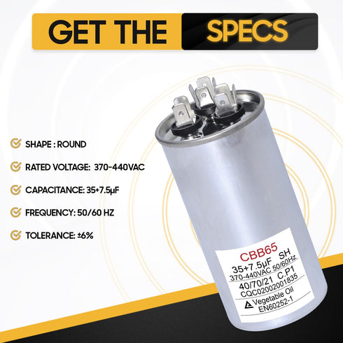 Seentech 35+7.5 uf AC CBB65 Dual Run Round Capacitor, Replacement Part for Condenser and Heat Pump
