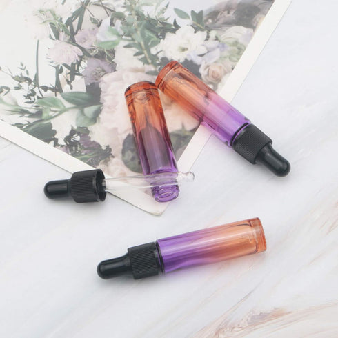 10Pcs Dropper Bottles Set, 10ml (1/3 oz) Purple Orange Gradient Glass Bottles with 5ml Plastic Droppers for Essential