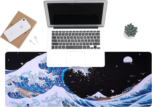 Sea Wave Japanese Art Mouse Pad Gaming XL Large Desk Mat Long Extended Mousepad Big Table Pads Keyboard Mats for Office Home Gamer 31.5 X 11.8 Inches by Funacola