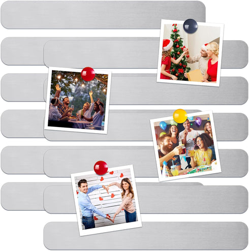 Blulu 12 Pcs Magnetic Metal Strips for Bulletin Board, Stainless Iron, Adhesive Backing, Silver, Home Office School