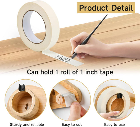 Wood Wall Mounted Masking Tape Dispenser, 1 Inch Kitchen Tape Holder for Home Organize Offices Restaurant