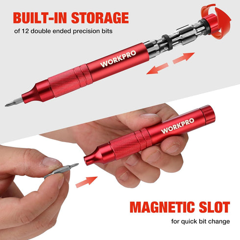 WORKPRO 24-in-1 Precision Screwdriver Sets, Pen Style Manual Screwdriver, 24 pcs Tough S2 Steel Small Screwdriver Bits, Ideal for Eyeglass, Watch, Laptop, Phone, Jewelry and Electronic, Red