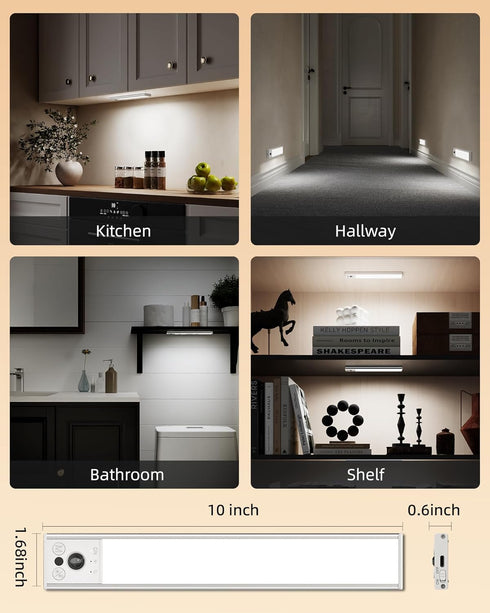 10inch 2400mAh Closet Dimmable Counter (2 Pack) EZVALO Under Cabinet Lighting, LED Motion Sensor Light Indoor, USB